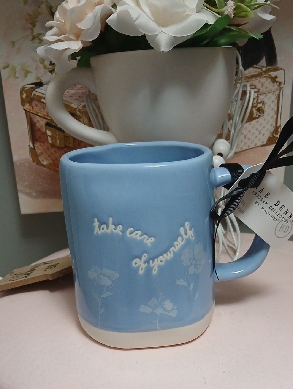 Rae Dunn Light Blue Ceramic Mug - "take care of yourself" NWT